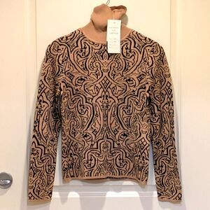 NWT Biline for Canada S Silk and Cotton Blend Tan and Black Knit Sweater